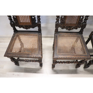 Late 19th Century Carved Walnut Chairs with Vienna Straw, Set of 4