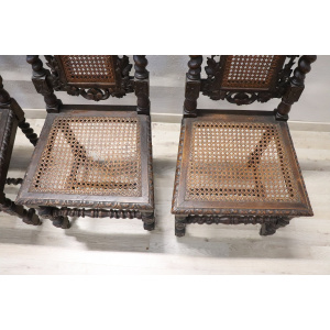 Late 19th Century Carved Walnut Chairs with Vienna Straw, Set of 4