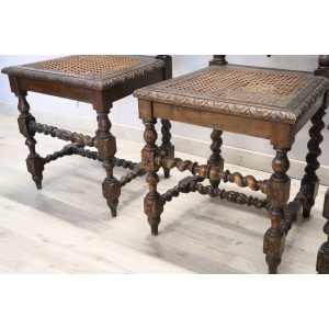 Late 19th Century Carved Walnut Chairs with Vienna Straw, Set of 4