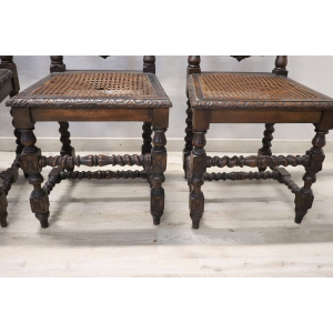 Late 19th Century Carved Walnut Chairs with Vienna Straw, Set of 4