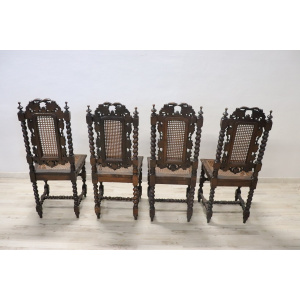 Late 19th Century Carved Walnut Chairs with Vienna Straw, Set of 4