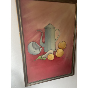 Vintage Still Life Of Fruit And Coffee Pot