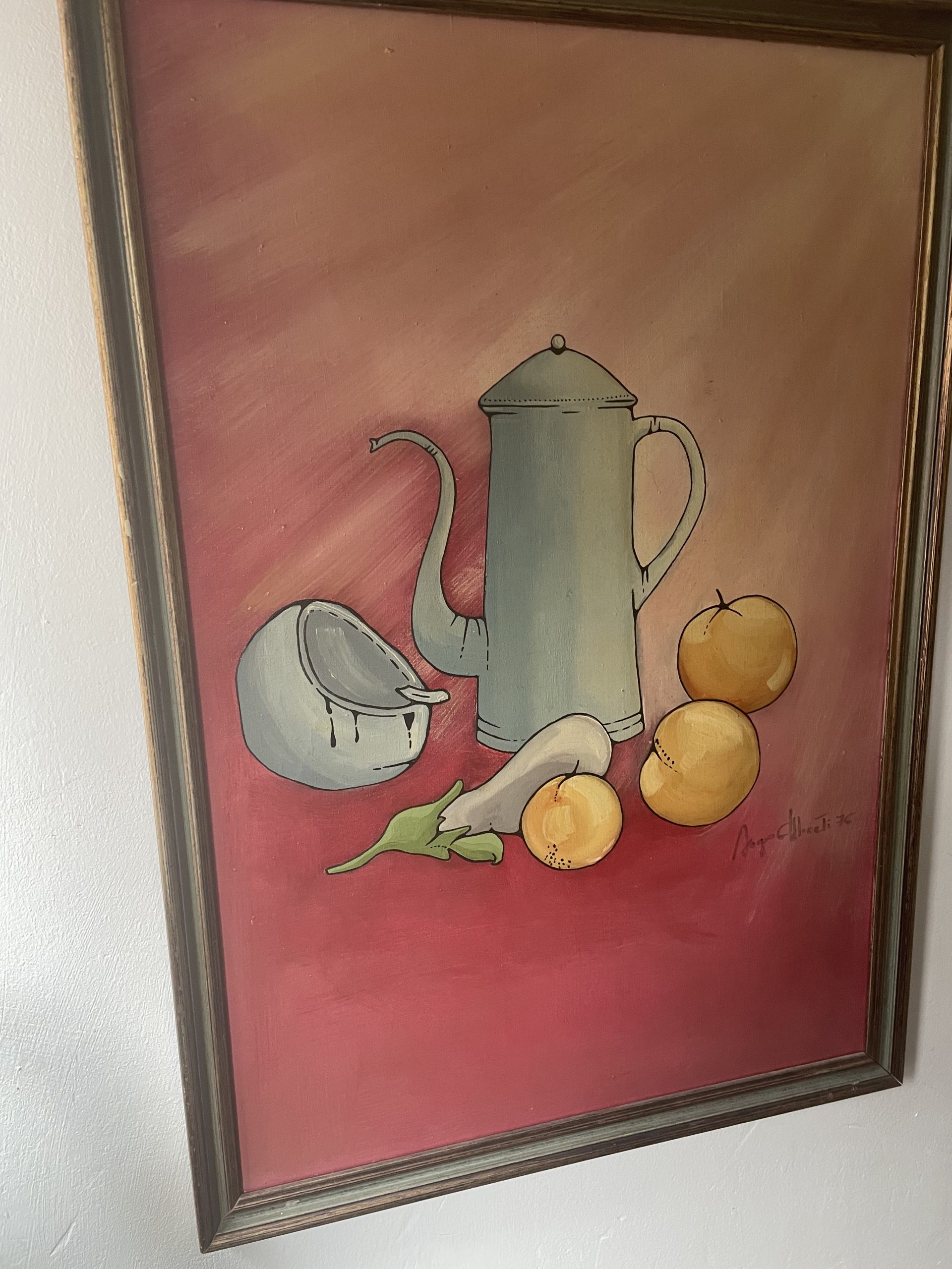 Vintage Still Life Of Fruit And Coffee Pot