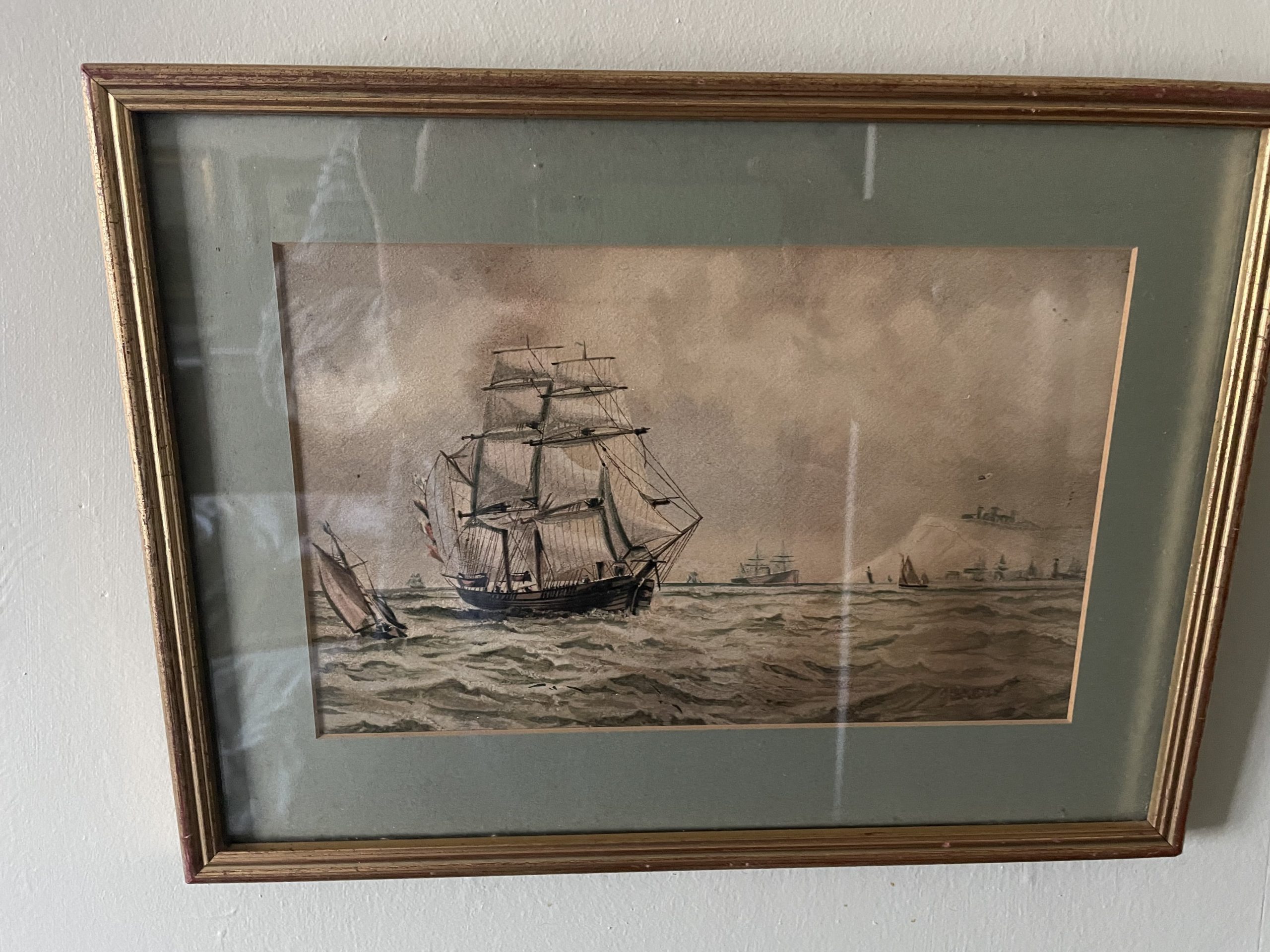 Pair of antique watercolours ships of the kent coast