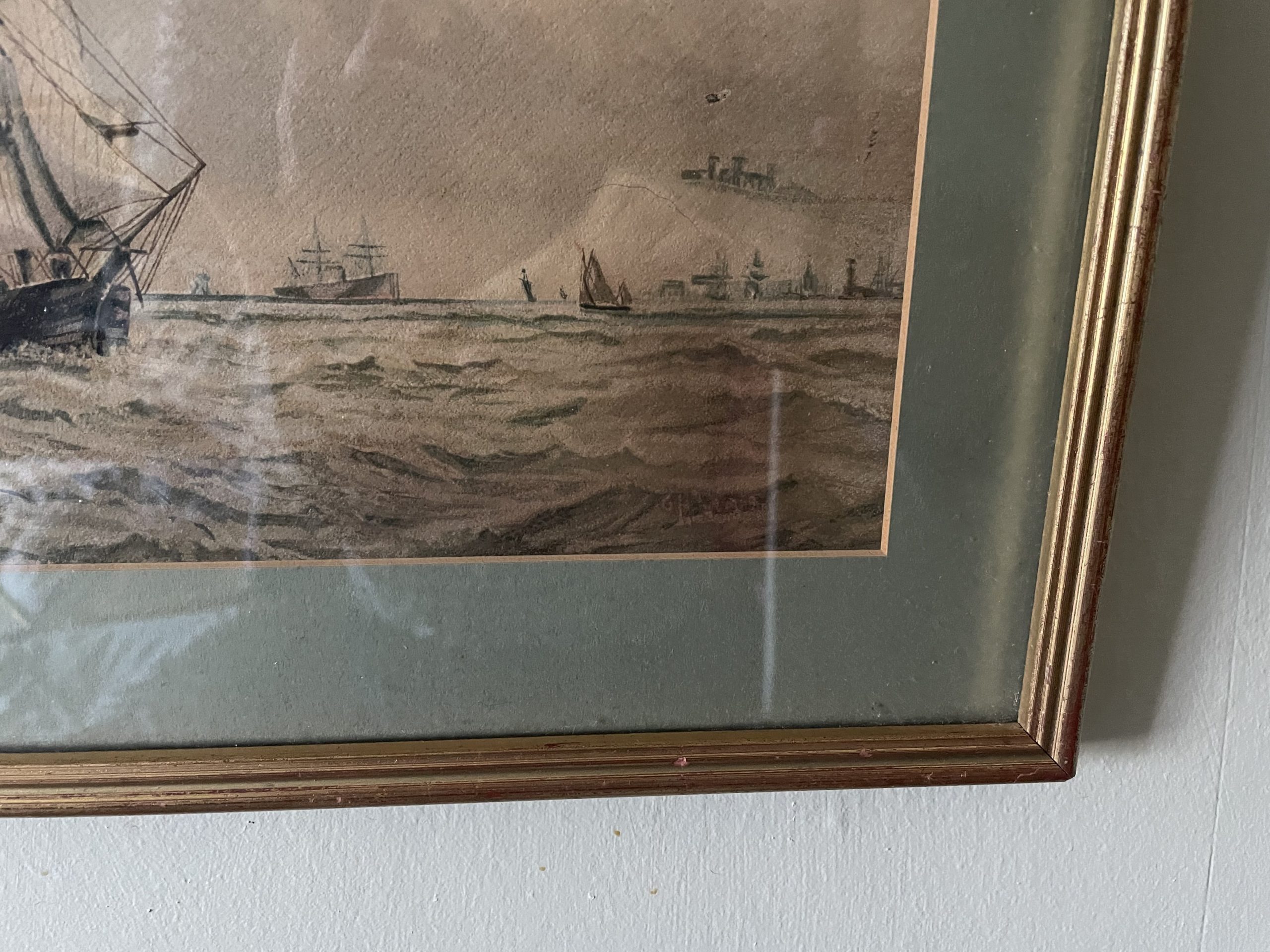 Pair of antique watercolours ships of the kent coast