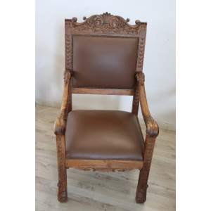 Late 19th Century Carved Walnut Throne Chairs, Set of 2
