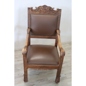Late 19th Century Carved Walnut Throne Chairs, Set of 2