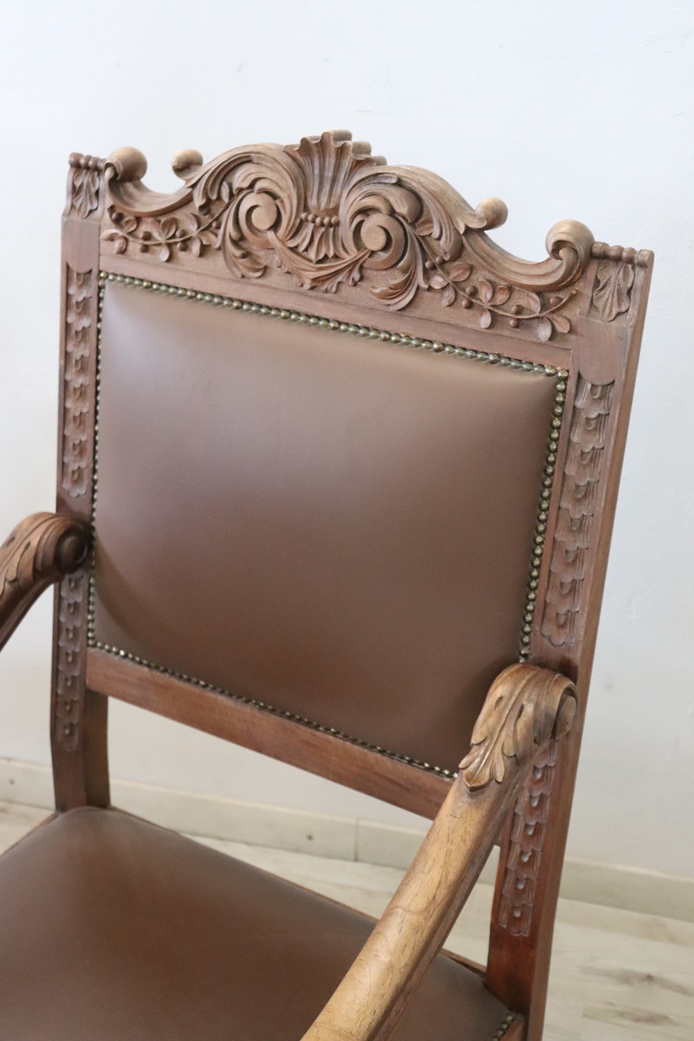 Late 19th Century Carved Walnut Throne Chairs, Set of 2