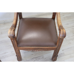Late 19th Century Carved Walnut Throne Chairs, Set of 2