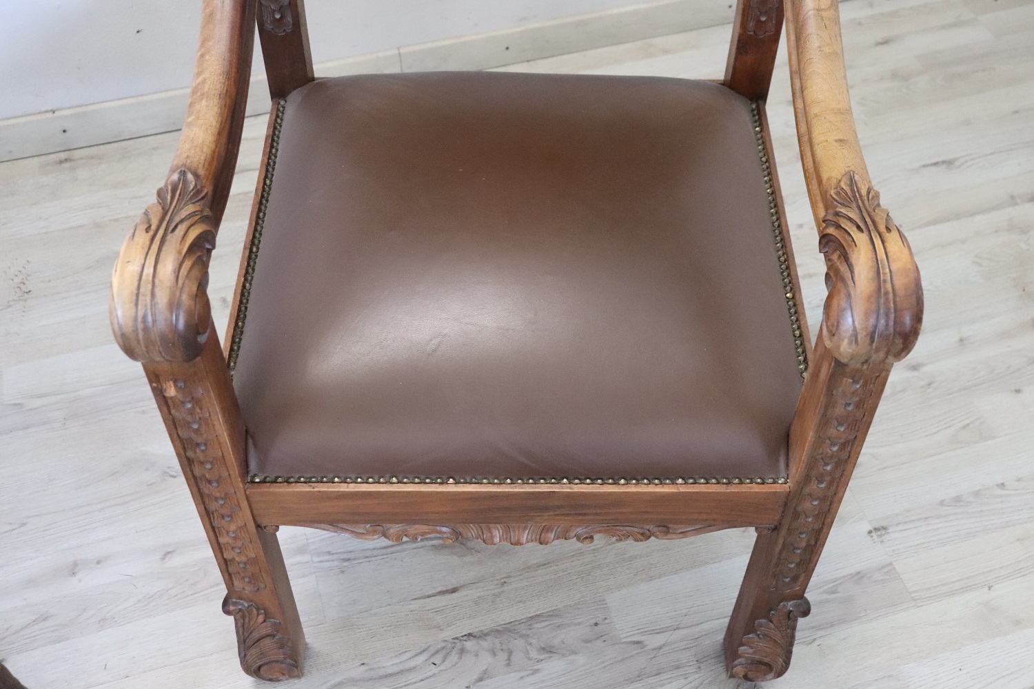 Late 19th Century Carved Walnut Throne Chairs, Set of 2