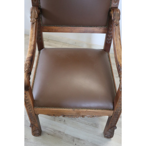 Late 19th Century Carved Walnut Throne Chairs, Set of 2
