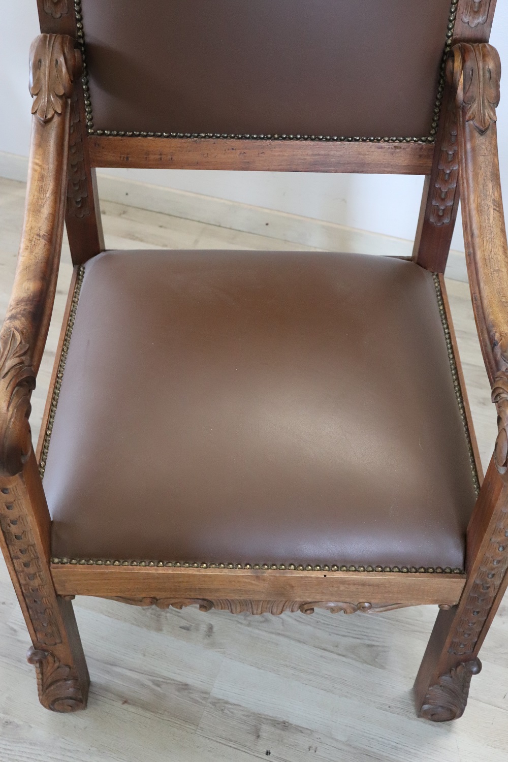 Late 19th Century Carved Walnut Throne Chairs, Set of 2