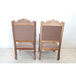 Late 19th Century Carved Walnut Throne Chairs, Set of 2