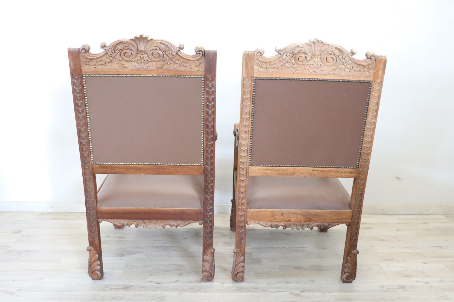 Late 19th Century Carved Walnut Throne Chairs, Set of 2