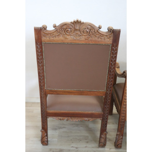 Late 19th Century Carved Walnut Throne Chairs, Set of 2