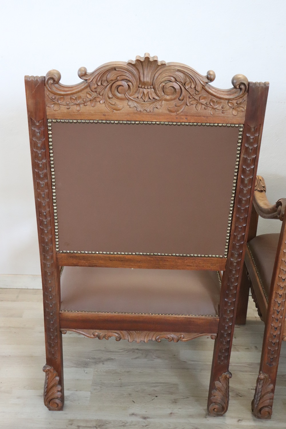 Late 19th Century Carved Walnut Throne Chairs, Set of 2