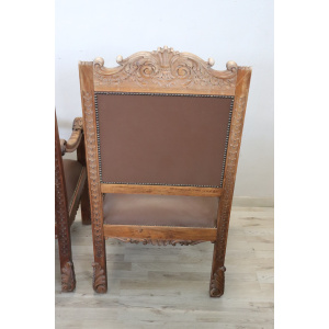Late 19th Century Carved Walnut Throne Chairs, Set of 2