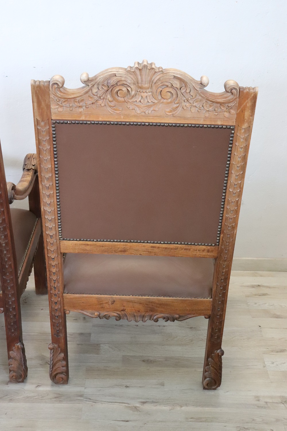 Late 19th Century Carved Walnut Throne Chairs, Set of 2