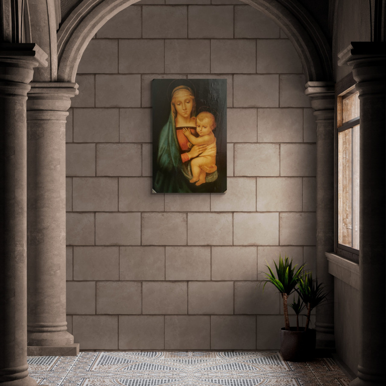 Oval raphael madonna and child oil painting - Image 4