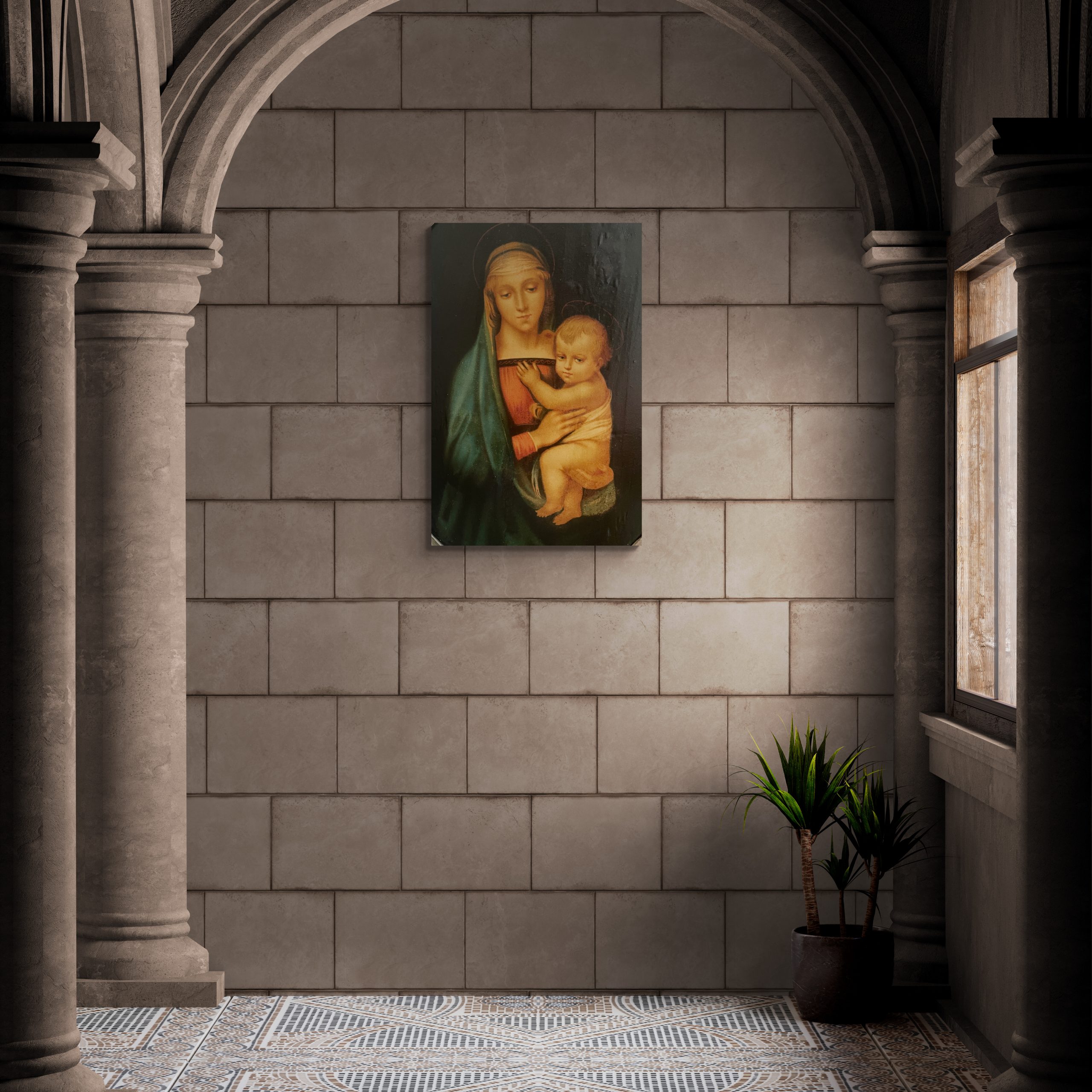 Oval raphael madonna and child oil painting