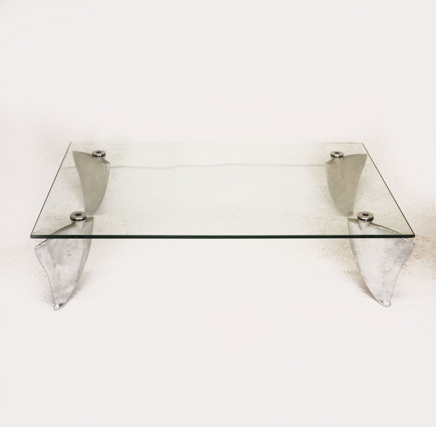 Vintage Glass & Aluminum 'Fipper' Coffee Table By Matthew Hilton For SCP, 1980s