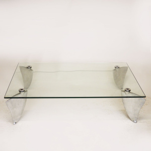 Vintage Glass & Aluminum 'Fipper' Coffee Table By Matthew Hilton For SCP, 1980s