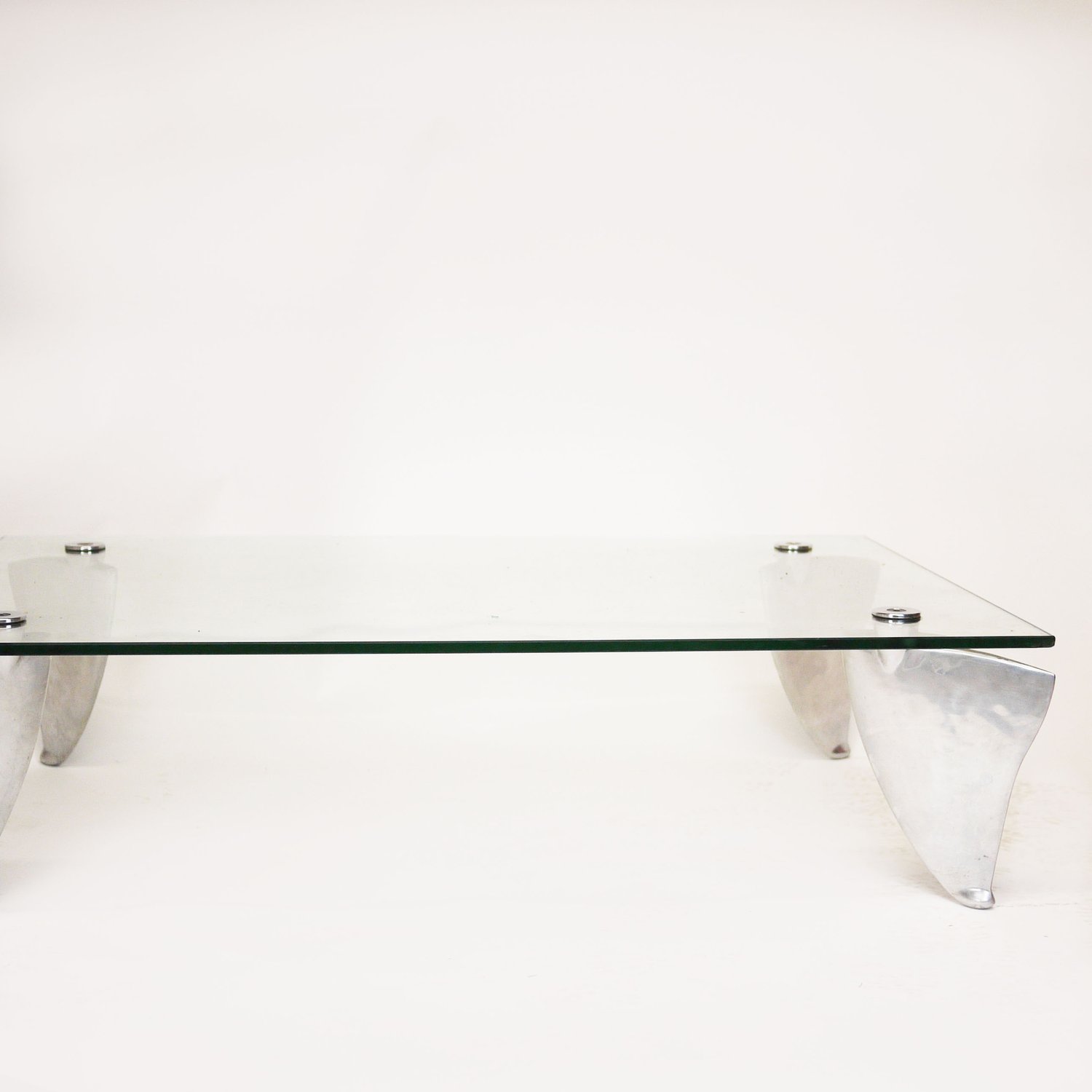 Vintage Glass & Aluminum 'Fipper' Coffee Table By Matthew Hilton For SCP, 1980s