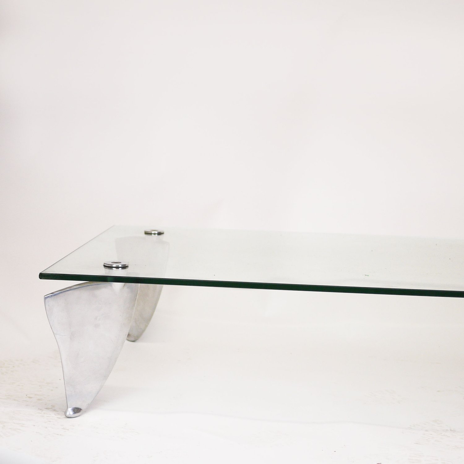 Vintage Glass & Aluminum 'Fipper' Coffee Table By Matthew Hilton For SCP, 1980s