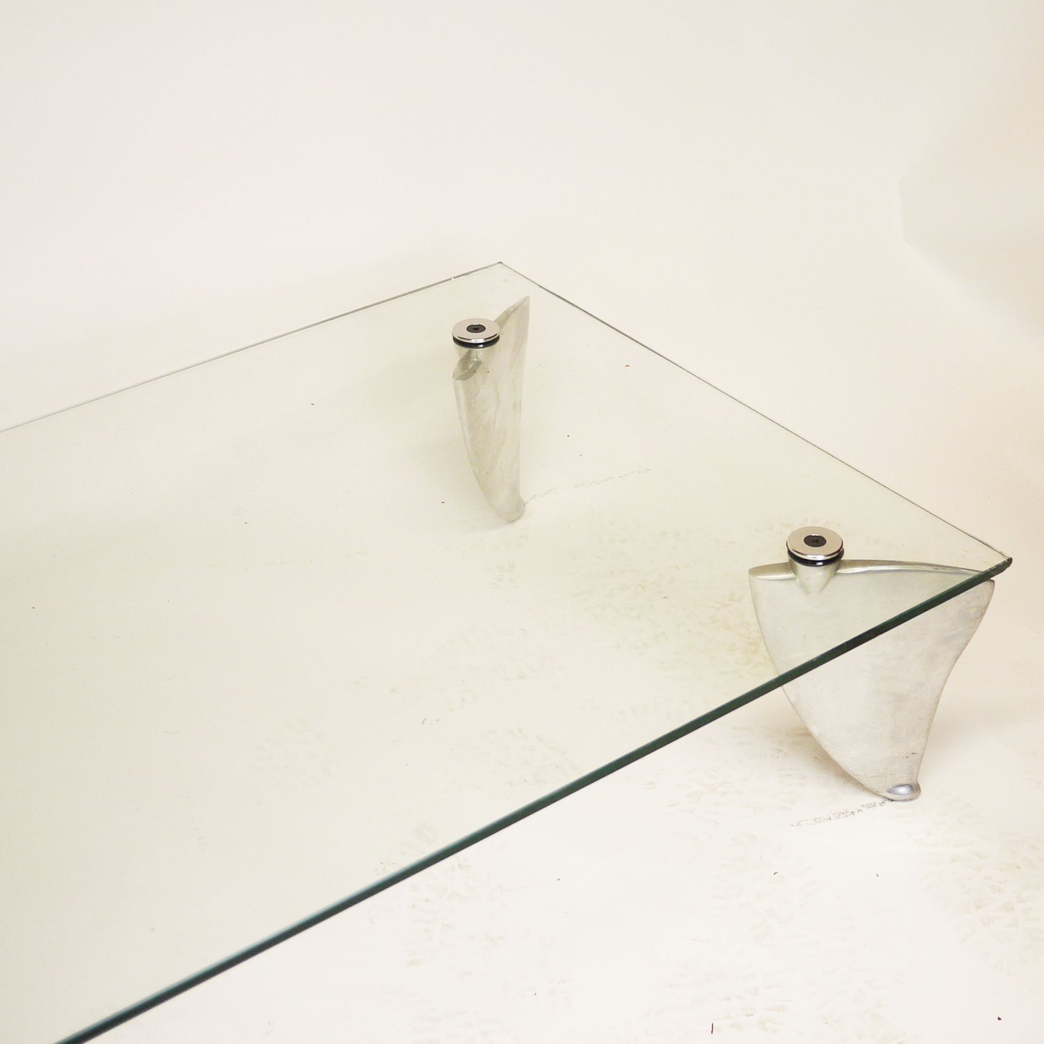 Vintage Glass & Aluminum 'Fipper' Coffee Table By Matthew Hilton For SCP, 1980s