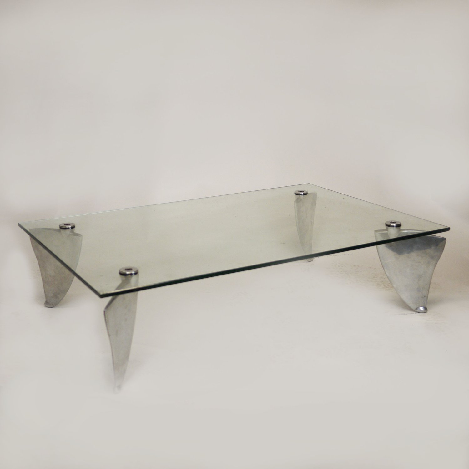 Vintage Glass & Aluminum 'Fipper' Coffee Table By Matthew Hilton For SCP, 1980s
