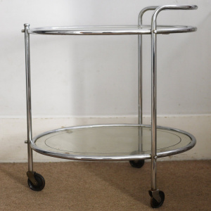 Vintage Glass & Chrome Two Tier French Drinks Trolley, 1940s