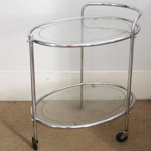 Vintage Glass & Chrome Two Tier French Drinks Trolley, 1940s