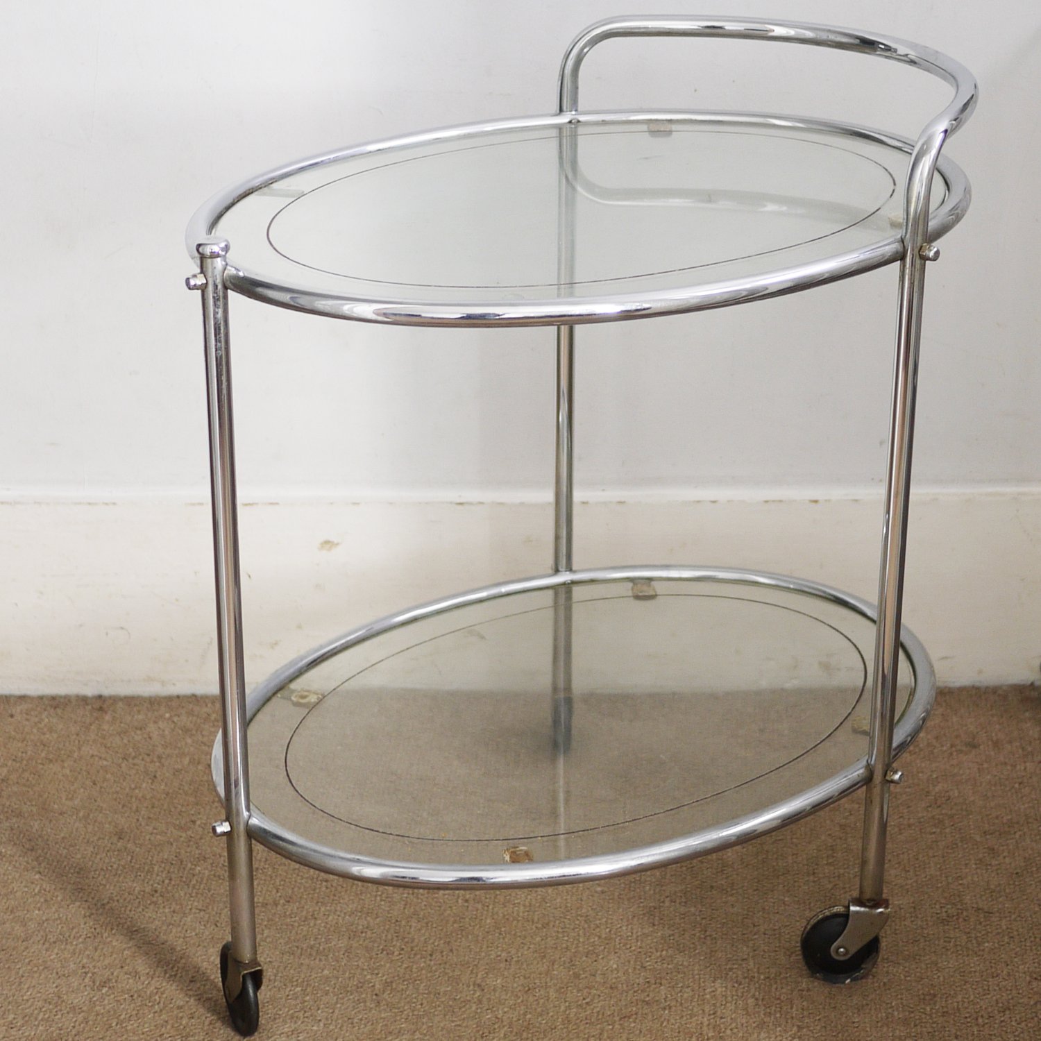 Vintage Glass & Chrome Two Tier French Drinks Trolley, 1940s