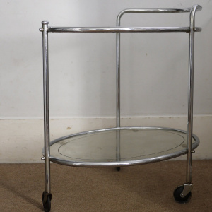 Vintage Glass & Chrome Two Tier French Drinks Trolley, 1940s