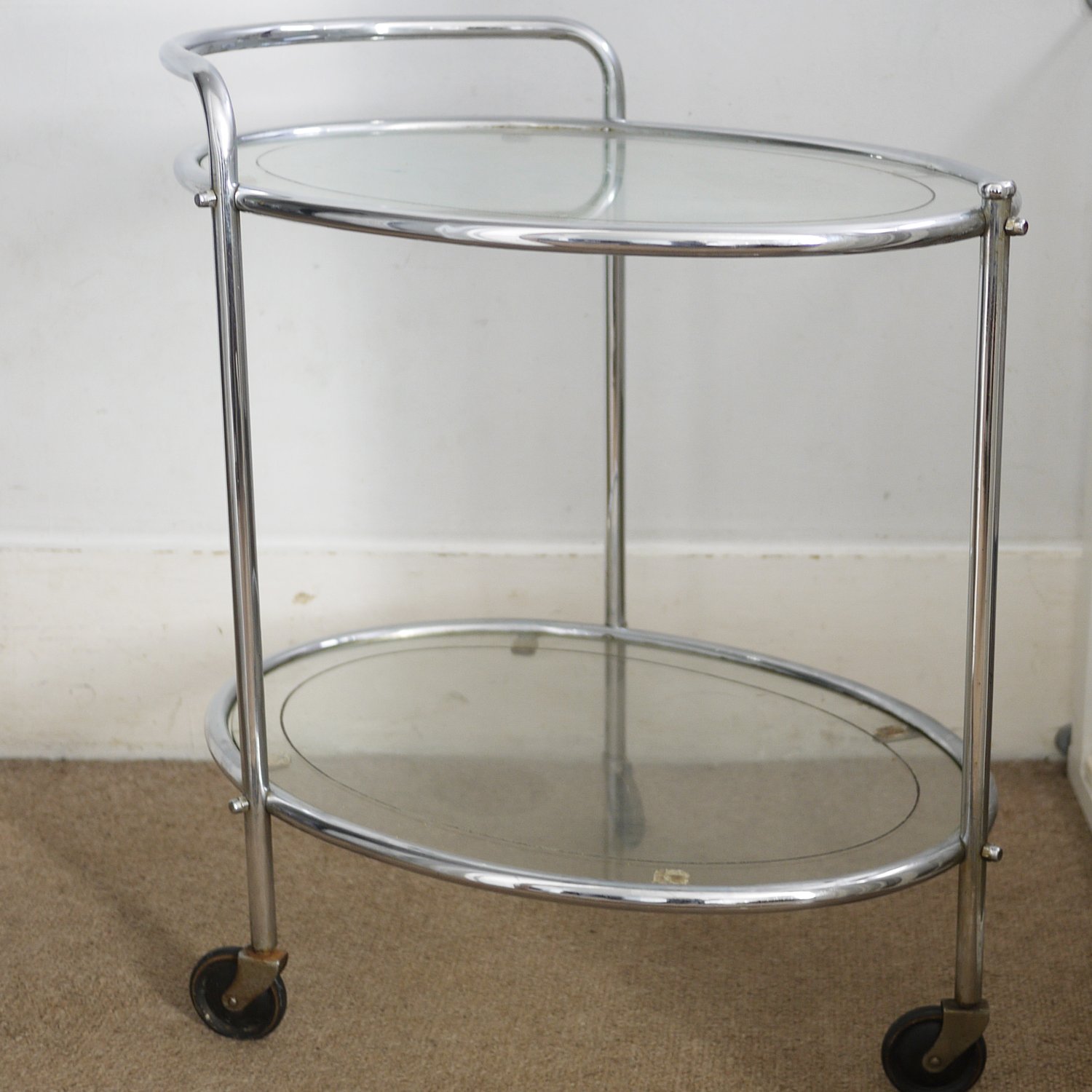 Vintage Glass & Chrome Two Tier French Drinks Trolley, 1940s