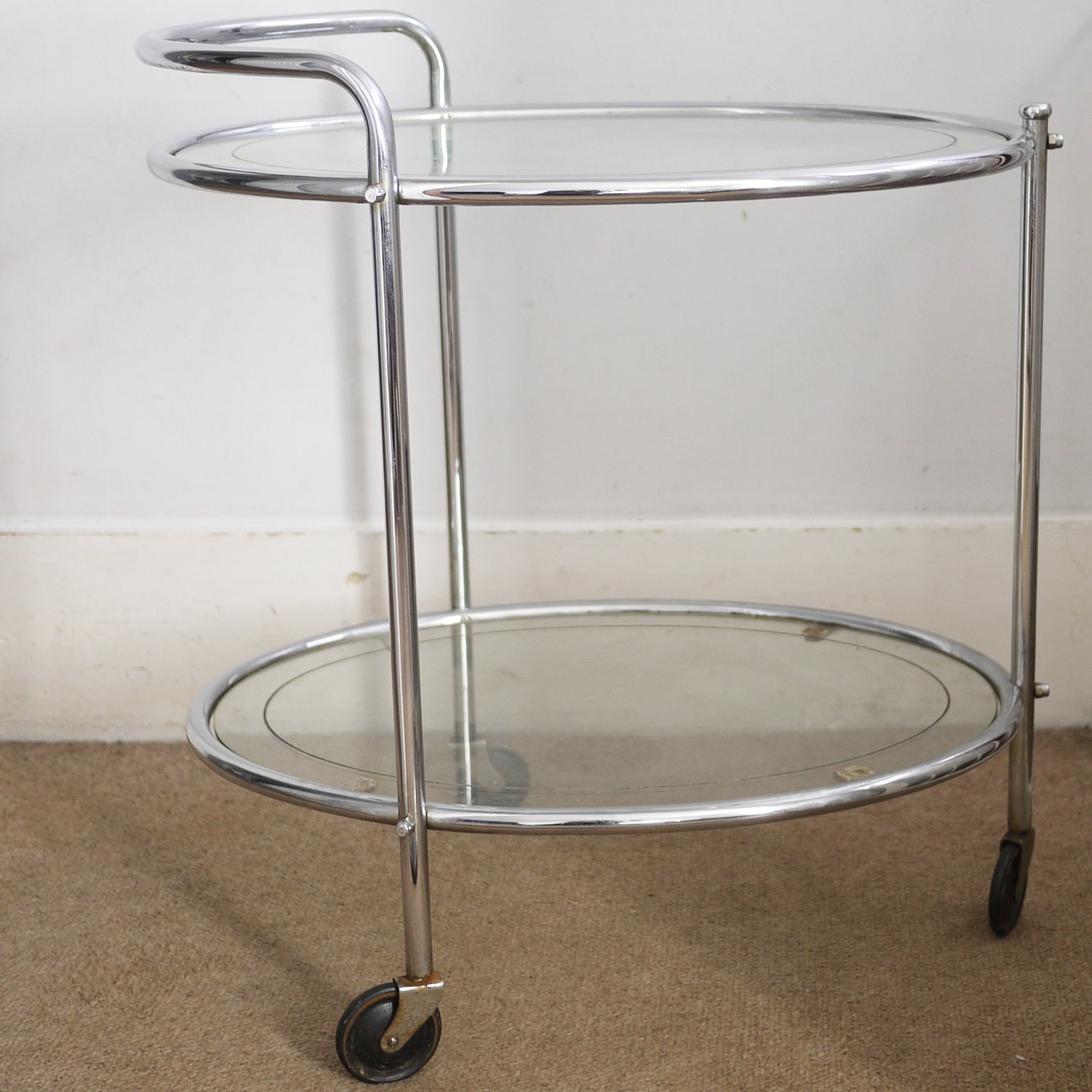 Vintage Glass & Chrome Two Tier French Drinks Trolley, 1940s