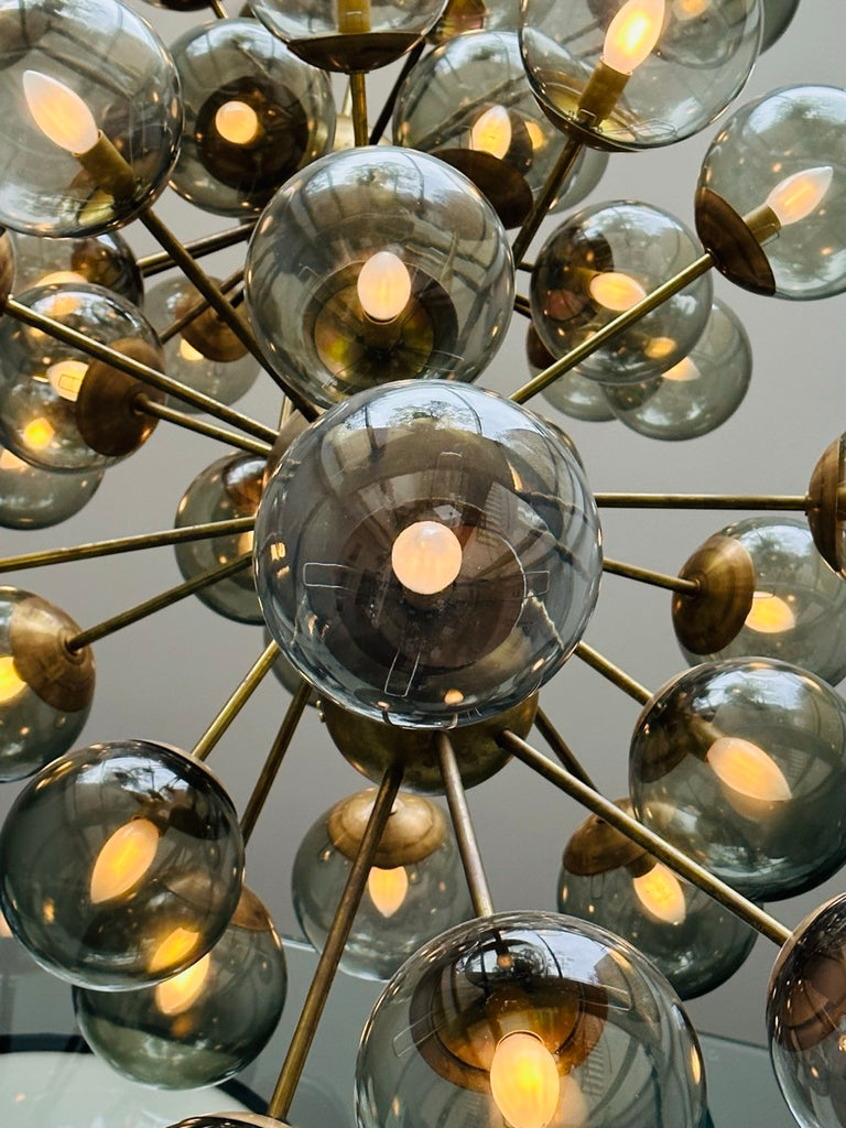Futuristic Large Italian Glass & Brass Chandelier, 1980s
