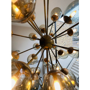 Futuristic Large Italian Glass & Brass Chandelier, 1980s
