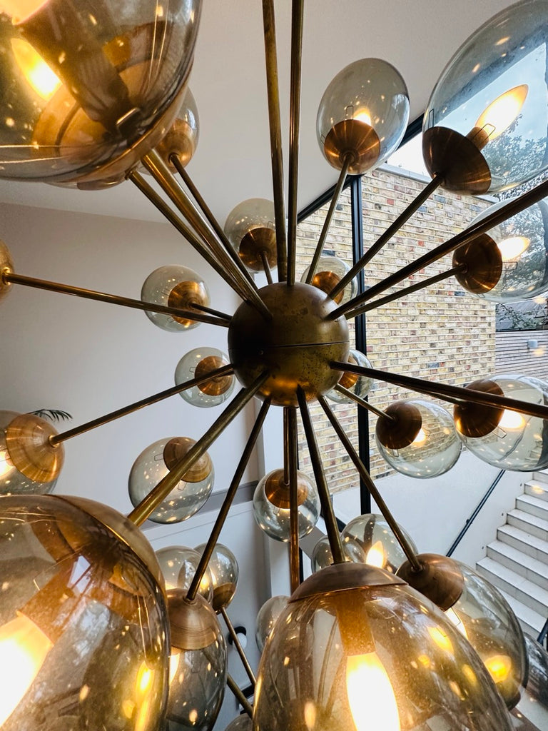 Futuristic Large Italian Glass & Brass Chandelier, 1980s