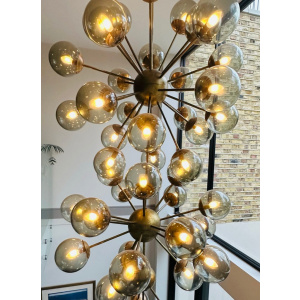 Futuristic Large Italian Glass & Brass Chandelier, 1980s