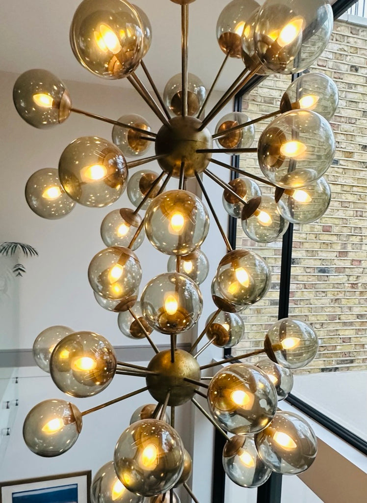 Futuristic Large Italian Glass & Brass Chandelier, 1980s