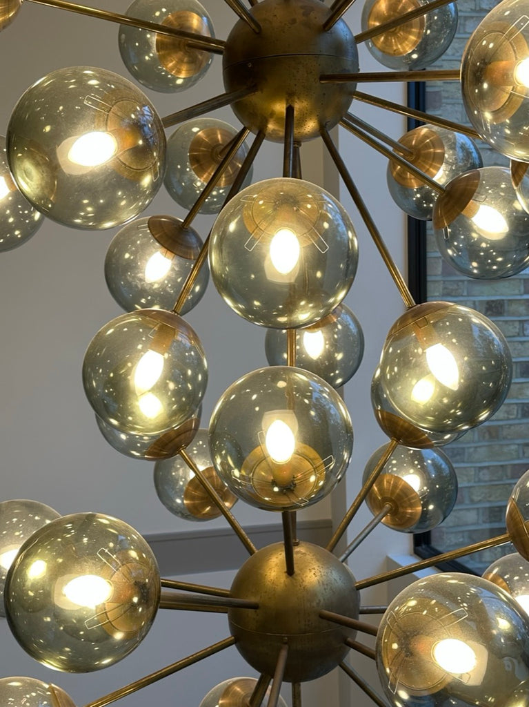 Futuristic Large Italian Glass & Brass Chandelier, 1980s