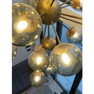 Futuristic Large Italian Glass & Brass Chandelier, 1980s