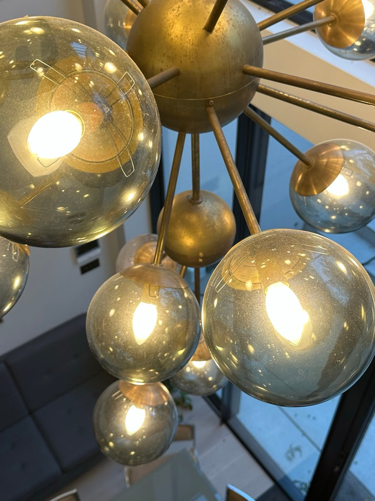 Futuristic Large Italian Glass & Brass Chandelier, 1980s