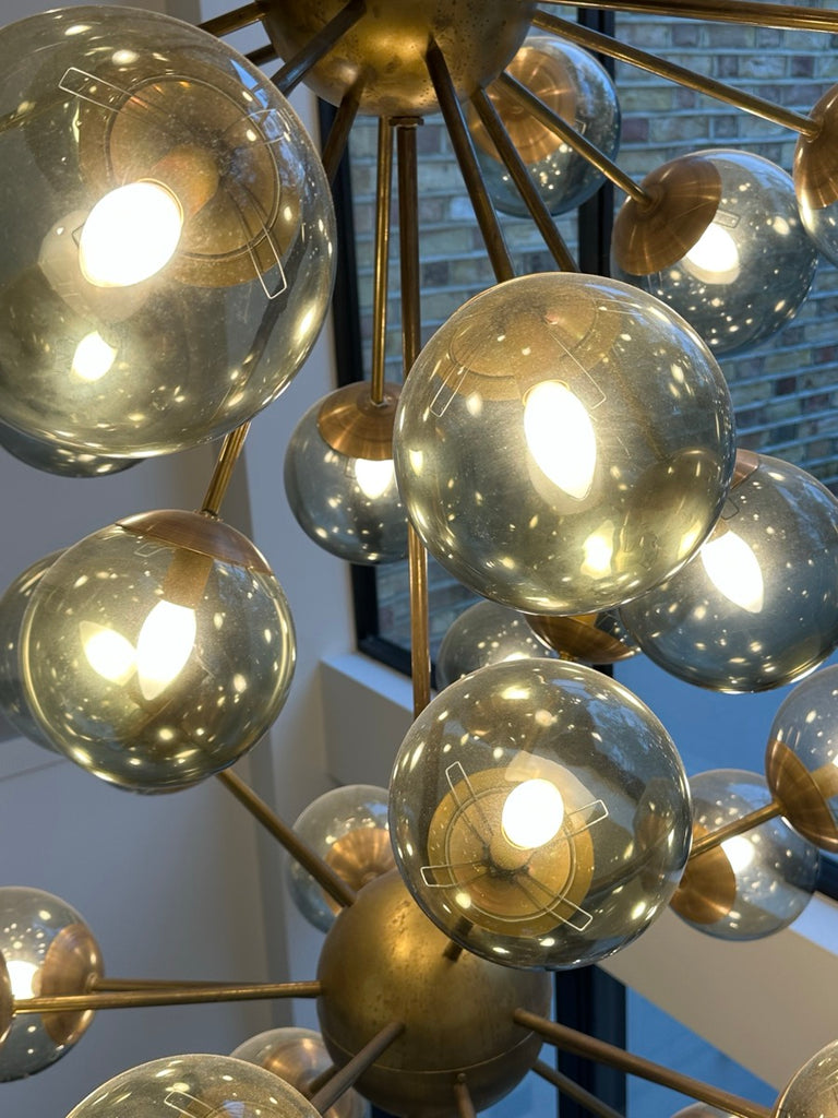 Futuristic Large Italian Glass & Brass Chandelier, 1980s