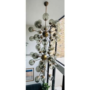 Futuristic Large Italian Glass & Brass Chandelier, 1980s