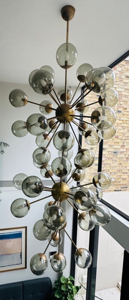 Futuristic Large Italian Glass & Brass Chandelier, 1980s