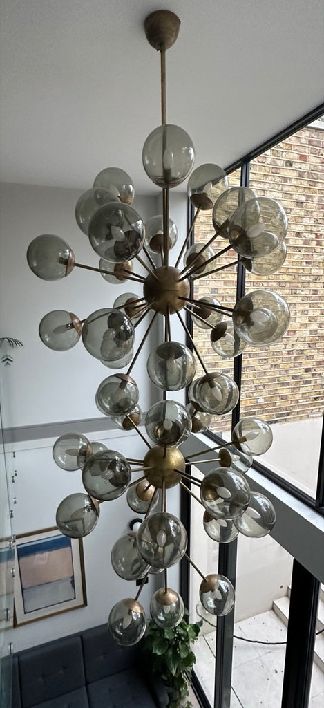 Futuristic Large Italian Glass & Brass Chandelier, 1980s