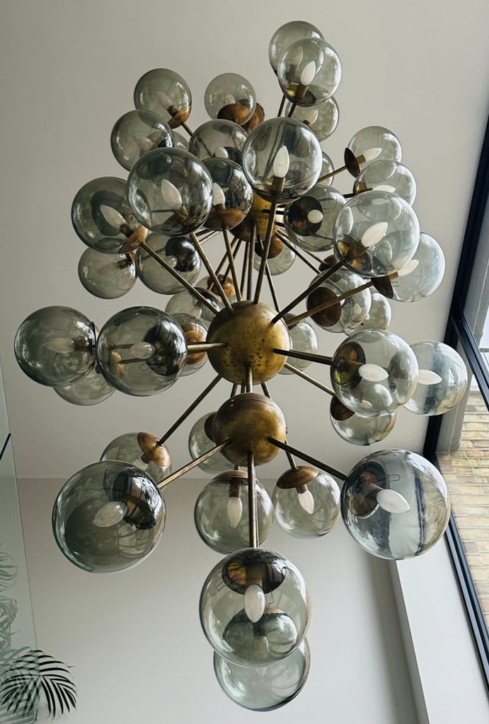 Futuristic Large Italian Glass & Brass Chandelier, 1980s