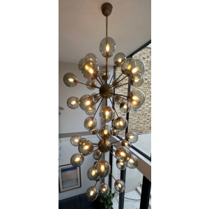 Futuristic Large Italian Glass & Brass Chandelier, 1980s